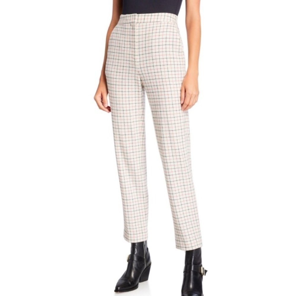 NEW Rag & Bone Poppy Ivory Check High Waisted Wool Trouser Pants